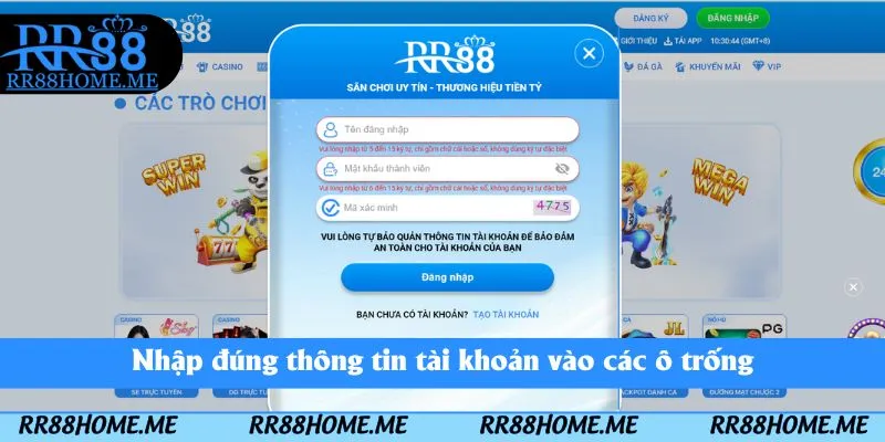 Nhập đúng thông tin tài khoản vào các ô trống