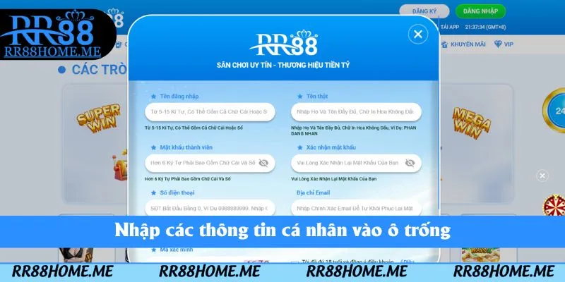 Nhập các thông tin cá nhân vào ô trống