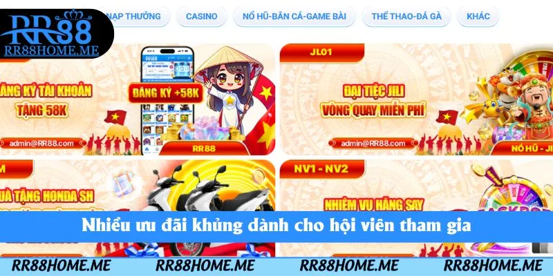 Giới Thiệu RR88 - Cổng Game Giải Trí Minh Bạch Và Uy Tín Hàng Đầu 2025 4 Nhiều ưu đãi khủng dành cho hội viên tham gia