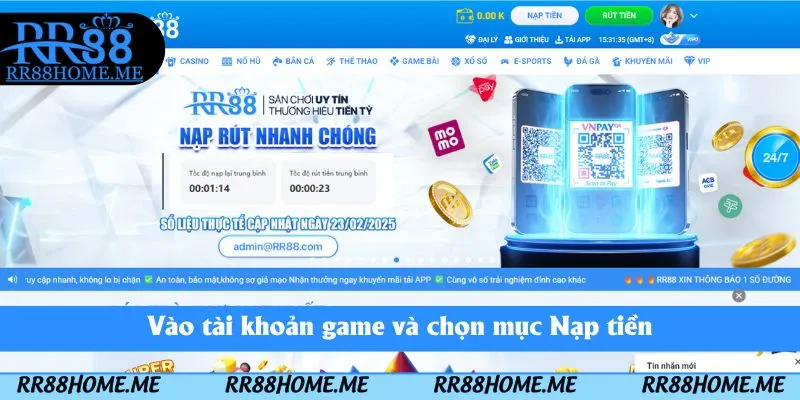 Vào tài khoản game và chọn mục Nạp tiền